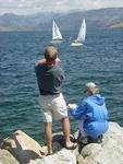 Crossing the lake finish line, Pinedale Boat Club Sailing Regatta on Fremont Lake