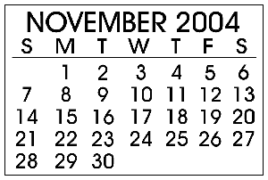 Календарь праздников 2004 November 2004 Events