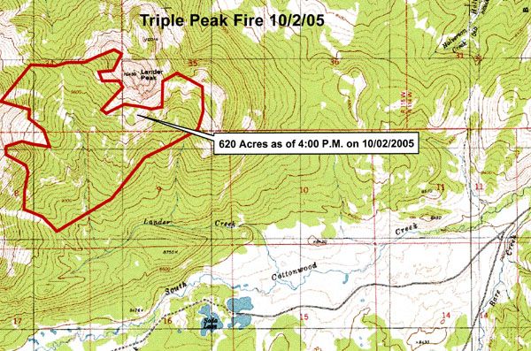 Triple Peak Fire. Photo by Bridger-Teton National Forest Fire Map.