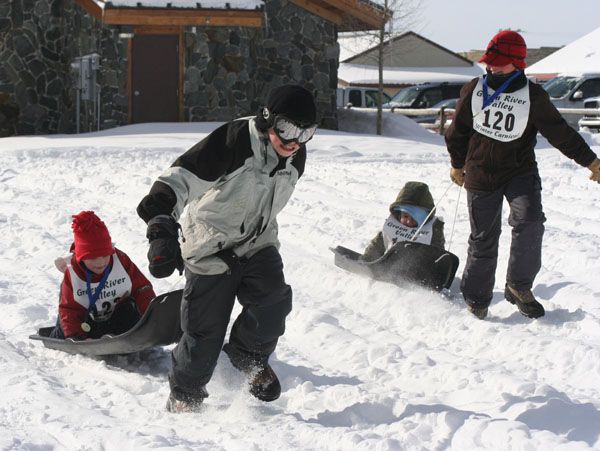 Pack the Kid Sled Race. Photo by Clint Gilchrist, Pinedale Online.