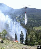 Helicopter water drop. Photo by U.S. Forest Service.