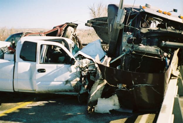 3-Vehicle Wreck. Photo by Wyoming Highway Patrol.