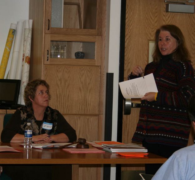 Explaining the vote. Photo by Dawn Ballou, Pinedale Online.