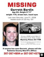 Garrett Bardin Missing. Photo by Sublette County Sheriff's Office.