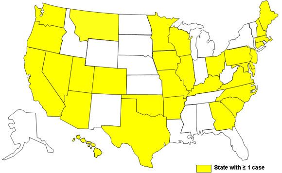 E. coli outbreak map. Photo by Centers for Disease Control.