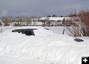 Buried car. Photo by Dawn Ballou, Pinedale Online.