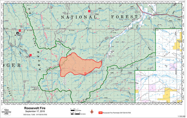 Roosevelt Fire map. Photo by Bridger-Teton National Forest.