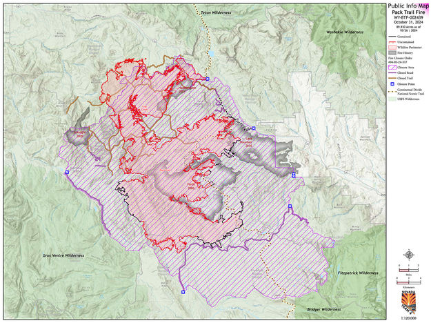 Pack Trail Fire area map Oct 31 2024. Photo by Teton Interagency Fire.