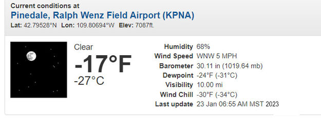 -17F in Pinedale Jan 23, 2023. Photo by National Weather Service.