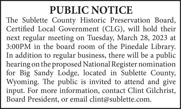 Public Notice. Photo by Sublette County Historic Preservation Board.