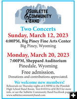 Sublette Community Band Concerts. Photo by Sublette Community Band.